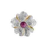 Real 925 Silver Natural Tourmaline Gorgeous Peony Flower Women Brooches Badge