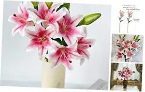 Yalzone 2 Pcs 28 inch Pink Artificial Lily Flowers Fake Real Touch Lily 3