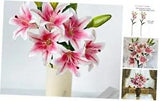 Yalzone 2 Pcs 28 inch Pink Artificial Lily Flowers Fake Real Touch Lily 3