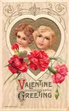 Valentines Greetings Girls and Carnations Flowers Winsch Postcard AA17478