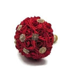 Red and Gold Brooch Bouquet or Bridesmaid Bouquet, Available in 27 colors,Matching Boutonnieres And Corsages available