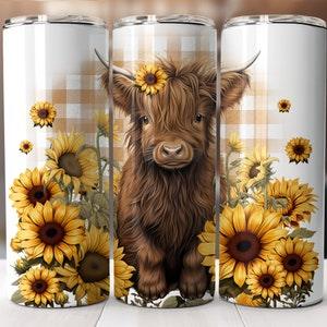 Baby Highland Cow Fall Sunflowers 20 Oz Tumbler Sublimation Design