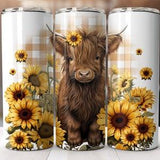 Baby Highland Cow Fall Sunflowers 20 Oz Tumbler Sublimation Design