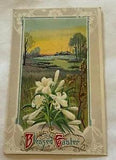 Vintage Used 1921 Embossed Litho Easter Post Card Postcard White Lily Flowers