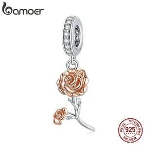 BAMOER European S925 Sterling Silver DIY Pav???? CZ Carnation Charms Fit Bracelets