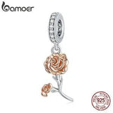 BAMOER European S925 Sterling Silver DIY Pav???? CZ Carnation Charms Fit Bracelets