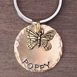 Butterfly Dog Tag, Personalized Dog Tags for Dogs, Butterfly Cat Tag, Garden Pet Name Tag, Pretty Bridle Tag, Hand Stamped Dog Name Tags