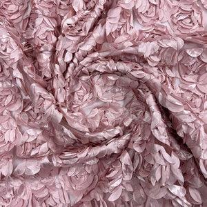 Dusty Rose Rosette Fabric 3D Floral Fabric By The Yard, Peony Bouquet Fabric on Mesh, 3D Rosette Satin Fabric Wedding Decor.