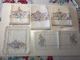 Vintage ART NOUVEAU Embroidered LILY PAD Matching Runner Doily Pillowcase SET