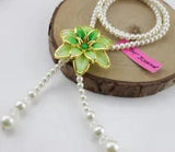 Betsey Johnson Lucky Green Easter Lily Tassels Long Pearl Necklace Free Gift Bag