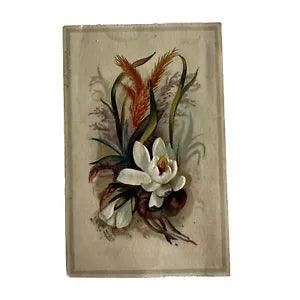 Victorian Era Card White Lily Flower Golden Wheat Plant