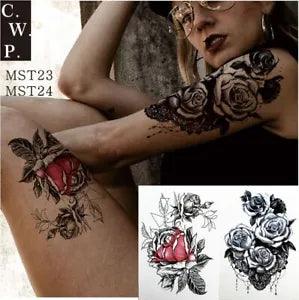 Vintage Floral Temporary Tattoos -  Red Peony Flower Stickers Body Art Tattoos 1