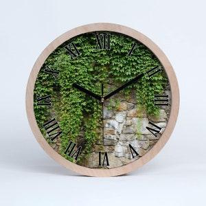 Plants wild climbers wall clock, green modern wall art, beige minimalist room clock, natural, black or white clock hands, birthday gift