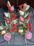 Vintage Christmas Mixed Pine, Pinecone and Berry Artificial Arrangement Set 2