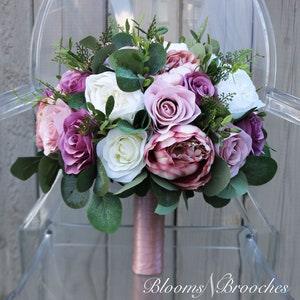 Wedding Bouquet, Blush Dusty Rose Mauve Bridal Bouquet , Wedding Flowers, Eucalyptus Rose Peony Bouquets, Corsage, Boho Wedding