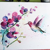 The Orchid and Hummingbird, Original Watercolor, 12 x 16 inch