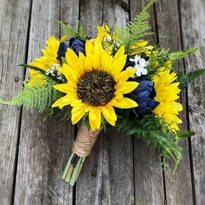 Navy Sunflower Bouquet, Navy Wedding Bouquet, Sunflower Bouquet, Bridal Bouquet