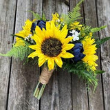 Navy Sunflower Bouquet, Navy Wedding Bouquet, Sunflower Bouquet, Bridal Bouquet