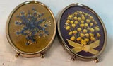 New Listing2 Vintage  Oval  Metal Frame W Mini Dried Flower Bouquet Glass Shabby Cottage
