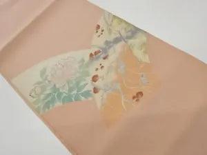 5631912: JAPANESE KIMONO / VINTAGE NAGOYA OBI / WOVEN PEONY & UME BLOSSOM