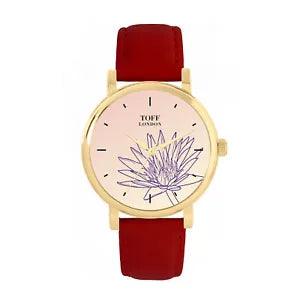 Toff London TLWS-46469 Ladies Purple Water Lilies Flower Watch