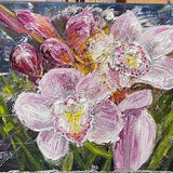 Abstract Pink Orchid Wall Art Original Oil Painting 10"x8"