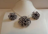 925 STERLING SILVER FLOWER CARNATION NECKLACE & EARRING  11 CT SIMULATED DIAMOND