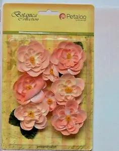 Ranunculus PEACH - 8 Fabric Flowers + 6 Leaves - 33-48mm Across Botanica Pet L2b