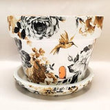 Handmade Decoupage Terra Cotta Indoor Orchid Planter, Garden Decor, Gardenia, Hummingbirds, Terra Cotta Planter, Orchid Flowerpot, 6.75"