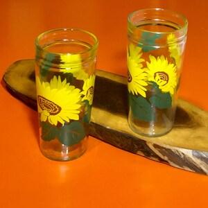 Vintage Sunflower Tumbler Glasses, Anchor Hocking MCM retro barware