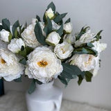 Dried Look Huge Peony with 2 Buds Stem - High Quality Artificial Flower / Centerpiece / DIY Floral / Wedding / Home Decoration / Gift /White