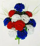Red White & Blue Carnation 17" Bush USA Patriotic Holiday Silk Flower In/Outdoor