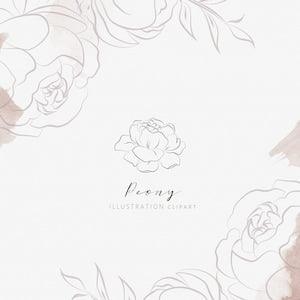 Peonies Flower Clipart Peony Element Floral Wreath Clipart Hand Drawn Flower Leaves Clipart Bouquet Clipart Line Art Wedding Clipart Leaf