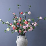 Artificial Peach Blossom Branch with Leaves, Fake Cherry Blossom Long Stem, Rustic Spring Wax Flower, Chinese Home Floral Decor, for Wedding
