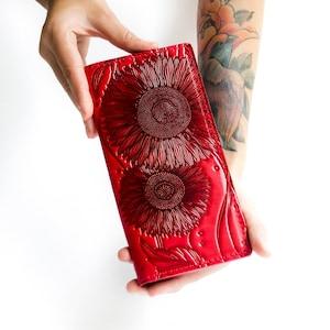 Personalized Slim Wallet, Leather Wallet Women, Cash Envelope Wallet, Cute Wallet, Monogram Wallet, Sunflower Gift, Engraved Wallet, for Her