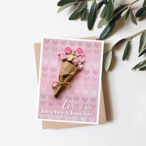 Love you Bunches Card, Handmade Blank Greeting Cards, Pink Mini Bouquet of Roses, Cute Card with Envelope for Mom or Wife or Friend