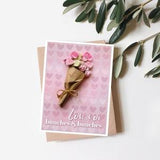 Love you Bunches Card, Handmade Blank Greeting Cards, Pink Mini Bouquet of Roses, Cute Card with Envelope for Mom or Wife or Friend
