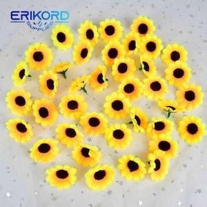 50/100pcs Mini Silk Sunflower 4.5cm Yellow Artificial Daisy Head for Wedding Party Home Decor DIY Wreath Gift Box Fake Flowers  Event Decor