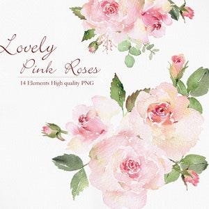 Watercolor Clipart, Roses Bouquet, Floral arrangements, Pink Clipart, Dusty Rose, Wedding Clipart, Floral Watercolor, Vintage Flower