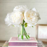 White Rose Peony Arrangement, Artificial Faux Centerpiece, Faux Florals, Silk Flowers in Glass Vase by Blue Paris