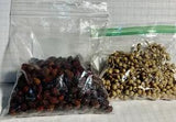 Hawthorn Berry Whole Dried (9 0z) and beige dried mini berries (2 oz)