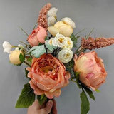 White and Peach Bouquet, Artificial Mix Bouquet, Peach Silk Peonies, Faux Ranunculus Flowers, Small Wedding Centerpiece, Table Arrangement