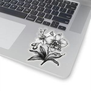 Black and White Orchid Sticker, Kiss-Cut Vinyl Sticker, Water Bottle Decals, Laptop Stickers, Hydroflask Stickers, gift idea