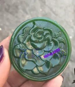 Hetian Jade Green Jasper Peony Flower Jade Pendant Chinese Antique Collection