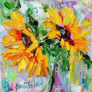 Sunflower print on canvas, sunflowers art made from image of past flower painting by Karen Tarlton