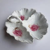 Antique Victorian c1900 ceramic three serving dish shell pink carnation flower