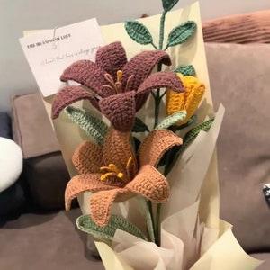 crochet flowers, crochetflowerbouquet, crochetbouquet, knitted flowers, crochet flower, crochet bouquet, crochet lily, handmade flower