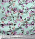 Soimoi Cotton Poplin Fabric Leaves & Peony Floral Print Fabric by-6Zm