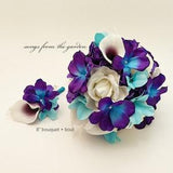 Galaxy & Aqua Orchid Bridal or Bridesmaid or Prom Bouquet - add a Groom or Groomsmen Boutonniere Corsages Cake Flowers Arch Flowers More!