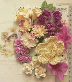 Roses Carnations Lillies ORCHID PLUM & CREAM 23 Flowers PAPER & SILK 20-60mm VA4